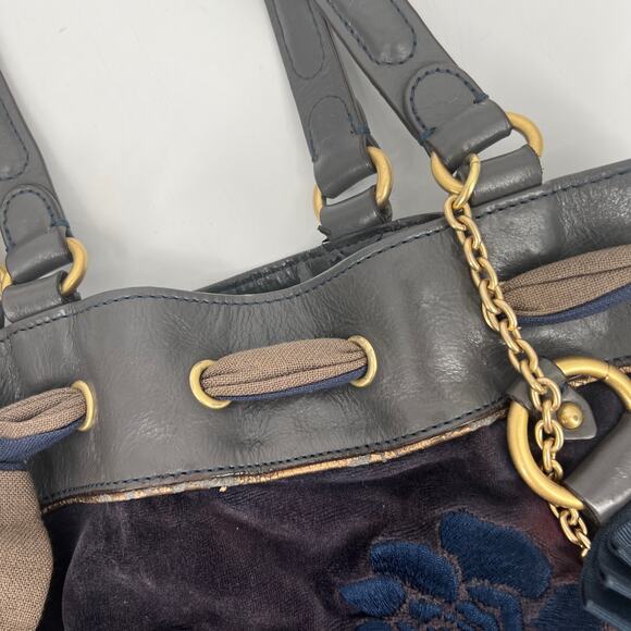 Y2k Rare Juicy Couture Navy Blue Velour Handbag with Charms & Bow Accent - Picture 4 of 7
